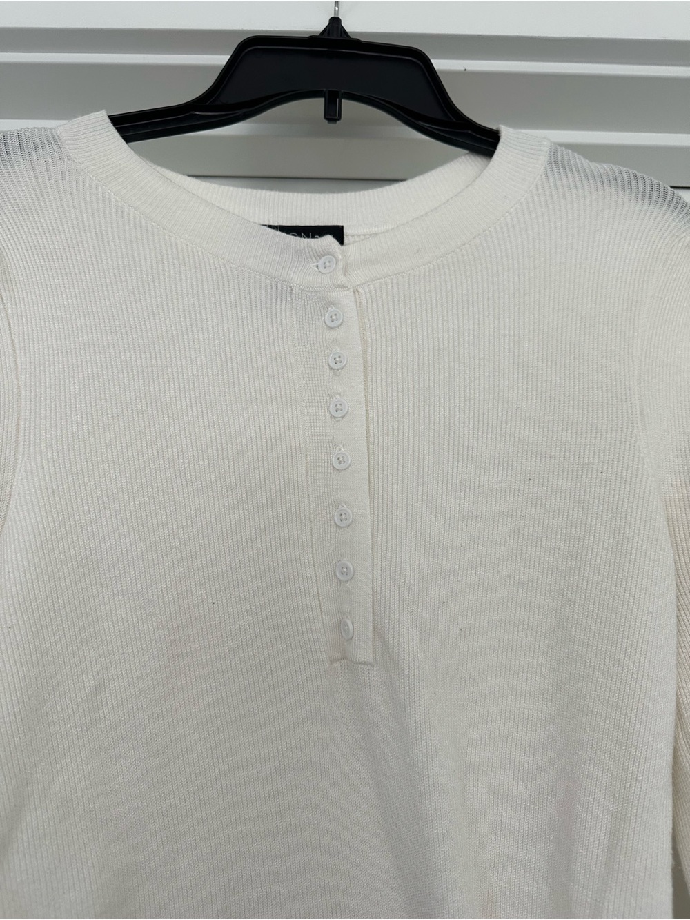 Source Unknown Ivory Button-Front Ribbed Long Sleeve Top - Picture 3 of 3